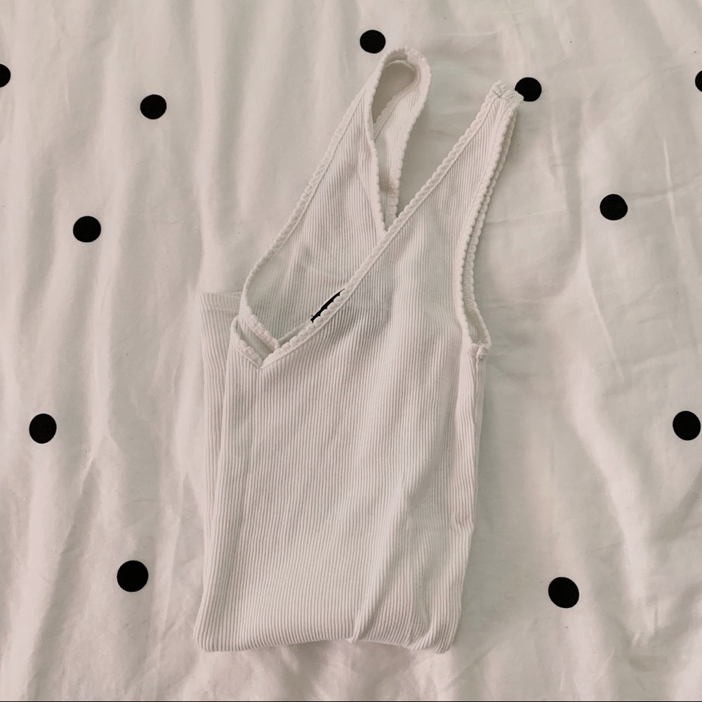 White Ribbed V Tank